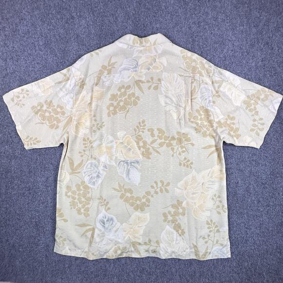 Tommy Bahama Shirt Mens Large Beige Silk Floral Hawaiian Button‎ Up Camp Casual - Picture 3 of 7